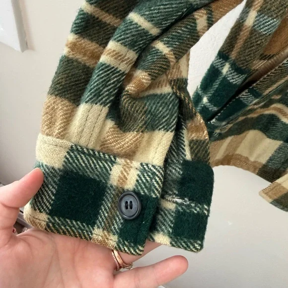Vintage 60’s Men’s M L.L. Bean Wool Plaid Shirt Jacket Freeport Maine Tan Green - Picture 8 of 16